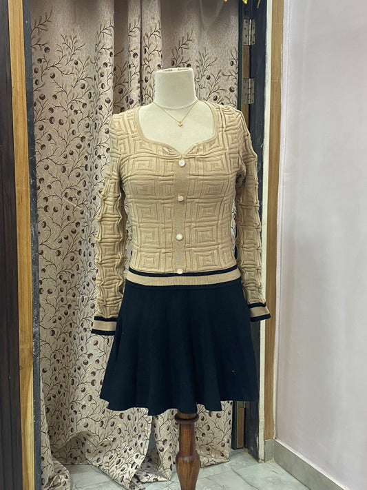 Beige 3D Textured Knit Button-Down Top